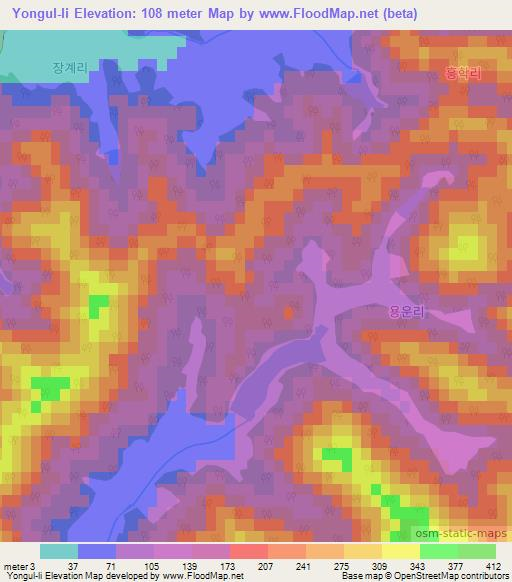 Yongul-li,South Korea Elevation Map