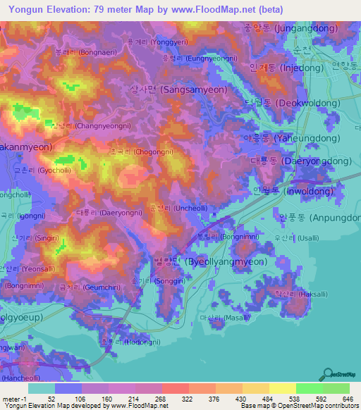 Yongun,South Korea Elevation Map