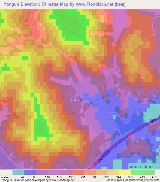 Yongun,South Korea Elevation Map