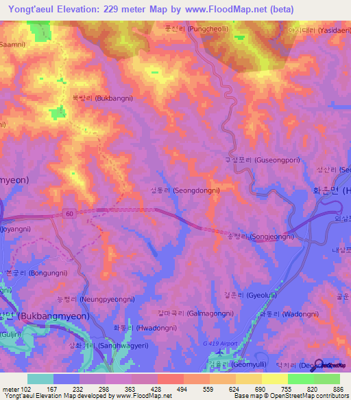 Yongt'aeul,South Korea Elevation Map