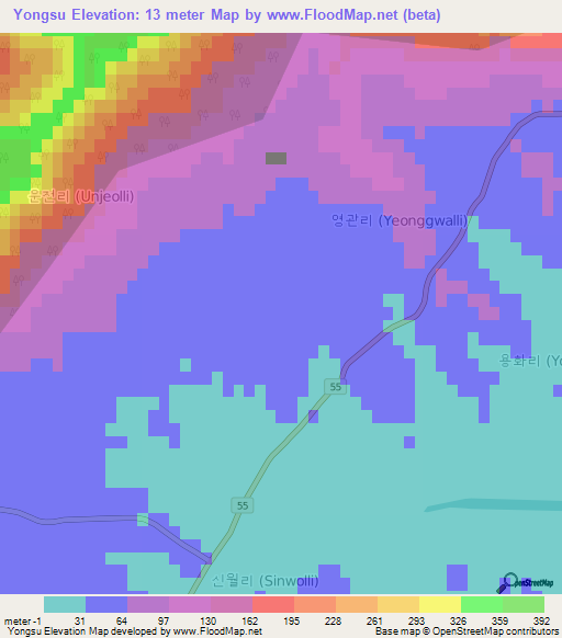 Yongsu,South Korea Elevation Map