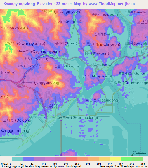 Kwangyong-dong,South Korea Elevation Map