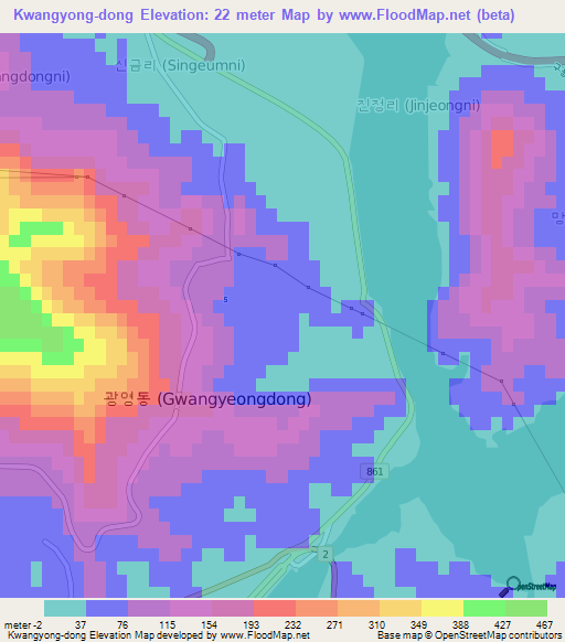 Kwangyong-dong,South Korea Elevation Map