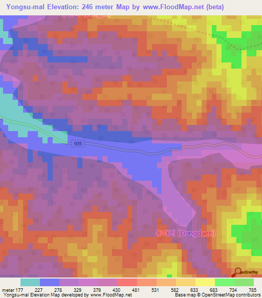 Yongsu-mal,South Korea Elevation Map