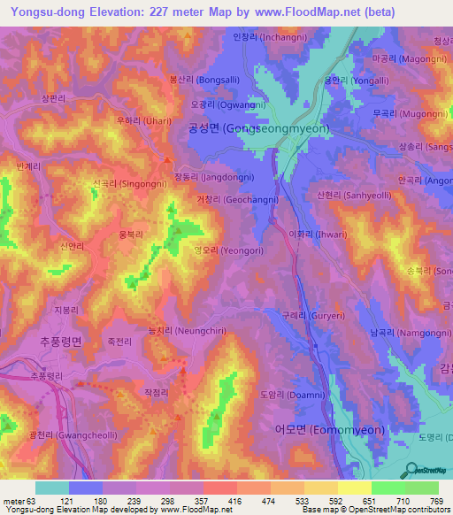 Yongsu-dong,South Korea Elevation Map