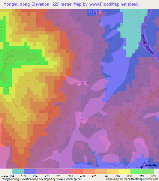 Yongsu-dong,South Korea Elevation Map