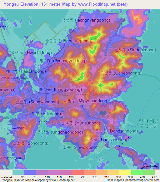 Yongsu,South Korea Elevation Map