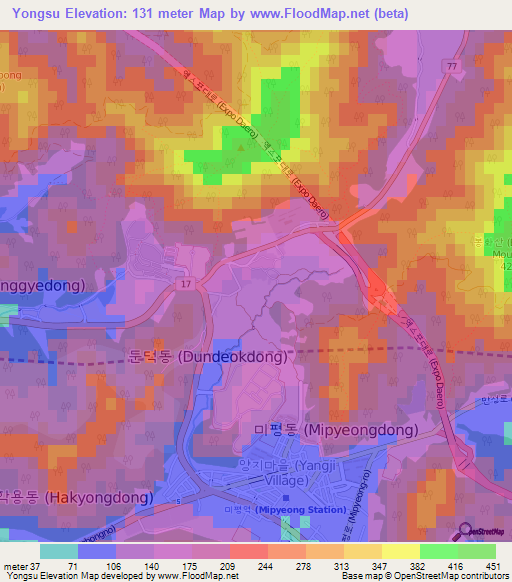 Yongsu,South Korea Elevation Map