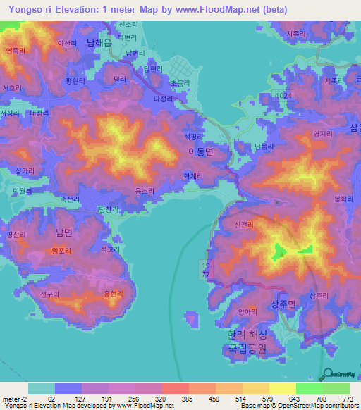 Yongso-ri,South Korea Elevation Map