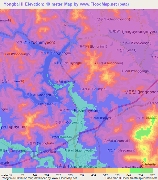 Yongbal-li,South Korea Elevation Map