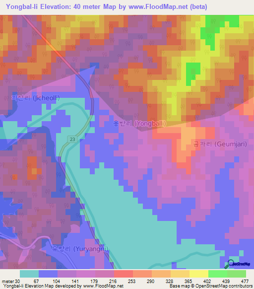 Yongbal-li,South Korea Elevation Map