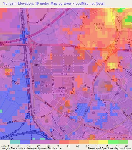 Yongsin,South Korea Elevation Map