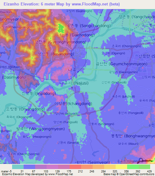 Eizanho,South Korea Elevation Map