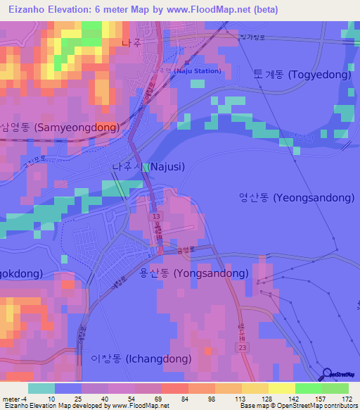 Eizanho,South Korea Elevation Map