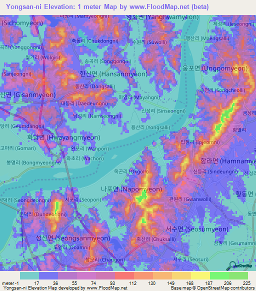 Yongsan-ni,South Korea Elevation Map