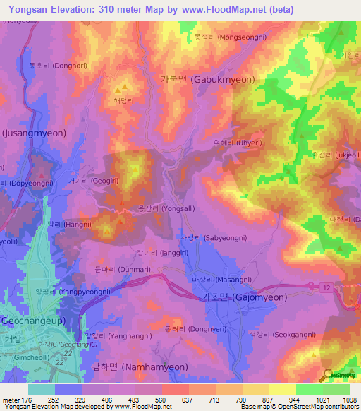 Yongsan,South Korea Elevation Map