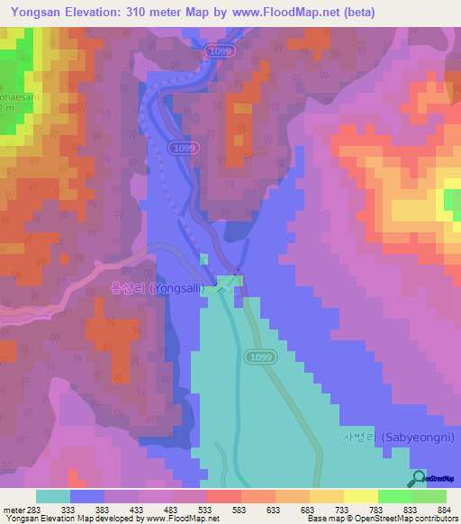 Yongsan,South Korea Elevation Map