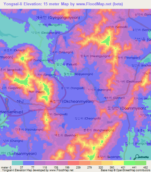 Yongsal-li,South Korea Elevation Map