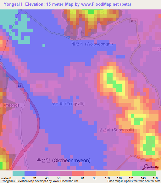 Yongsal-li,South Korea Elevation Map