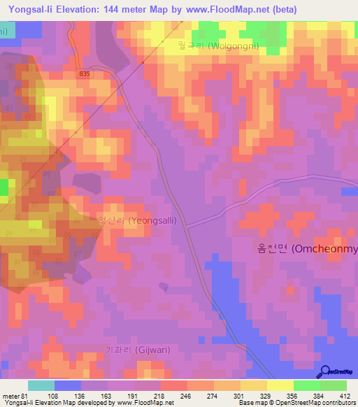 Yongsal-li,South Korea Elevation Map