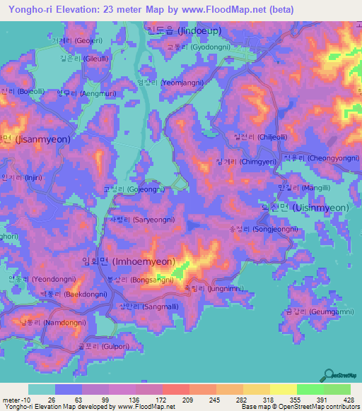 Yongho-ri,South Korea Elevation Map