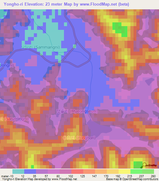 Yongho-ri,South Korea Elevation Map