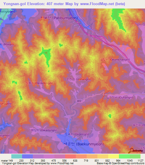 Yongsan-gol,South Korea Elevation Map