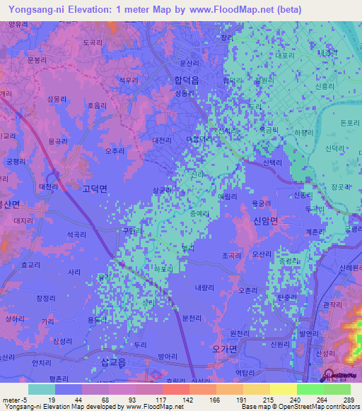 Yongsang-ni,South Korea Elevation Map