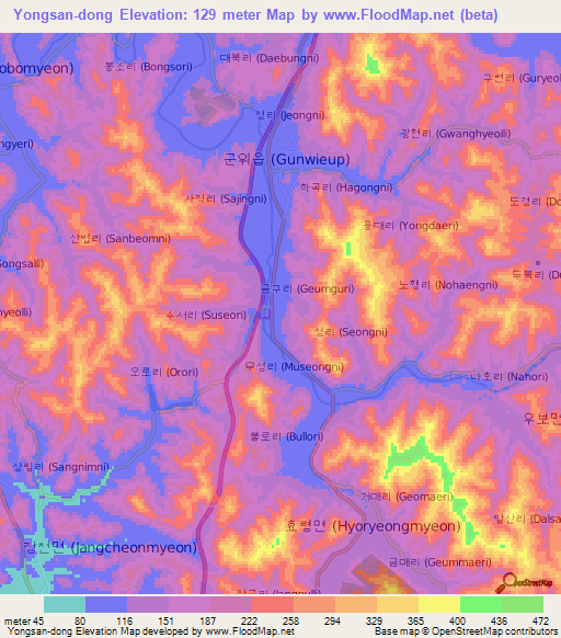 Yongsan-dong,South Korea Elevation Map