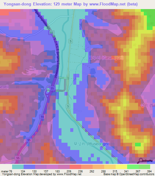 Yongsan-dong,South Korea Elevation Map