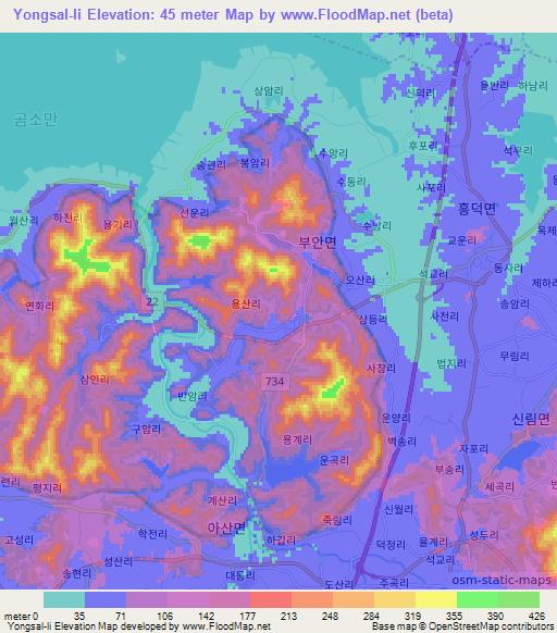 Yongsal-li,South Korea Elevation Map