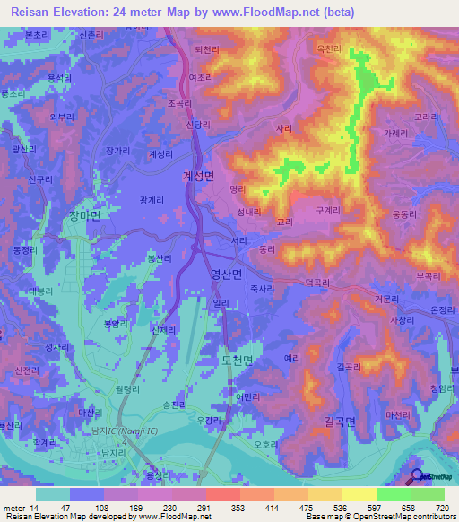 Reisan,South Korea Elevation Map