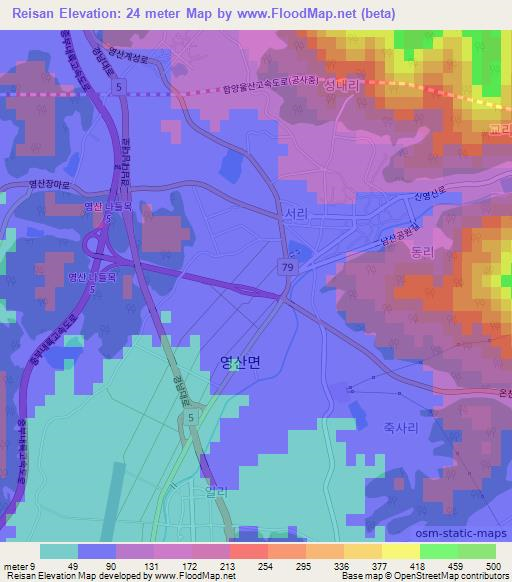 Reisan,South Korea Elevation Map