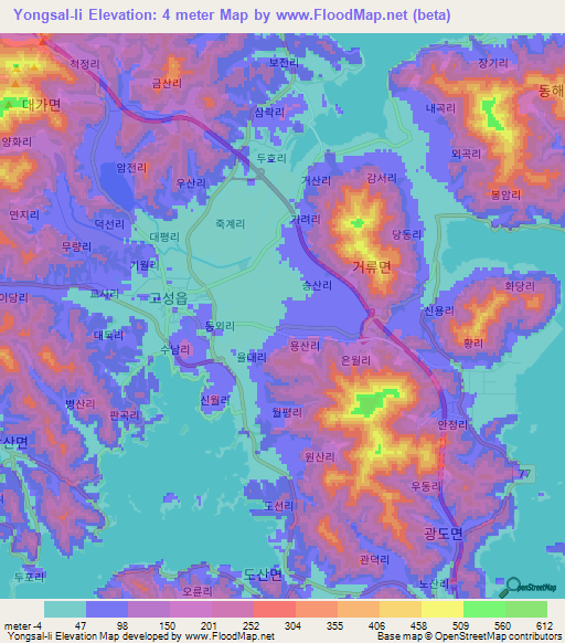 Yongsal-li,South Korea Elevation Map