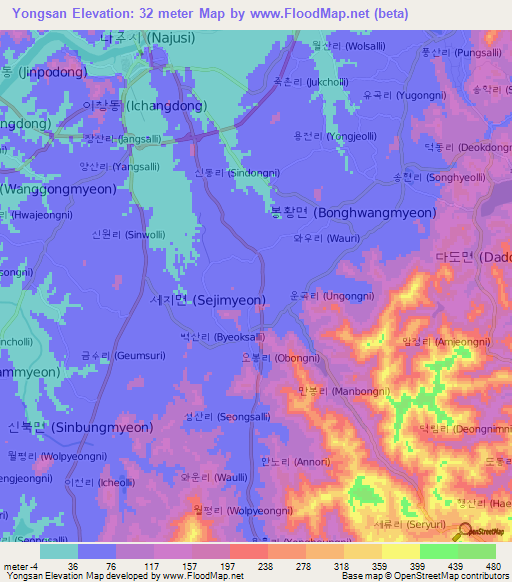 Yongsan,South Korea Elevation Map