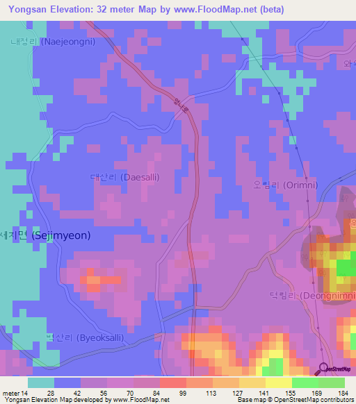 Yongsan,South Korea Elevation Map