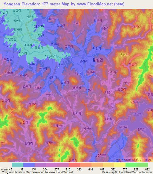 Yongsan,South Korea Elevation Map