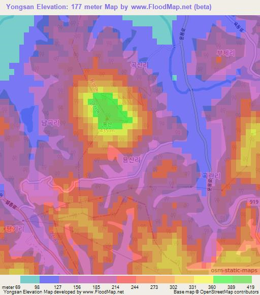 Yongsan,South Korea Elevation Map