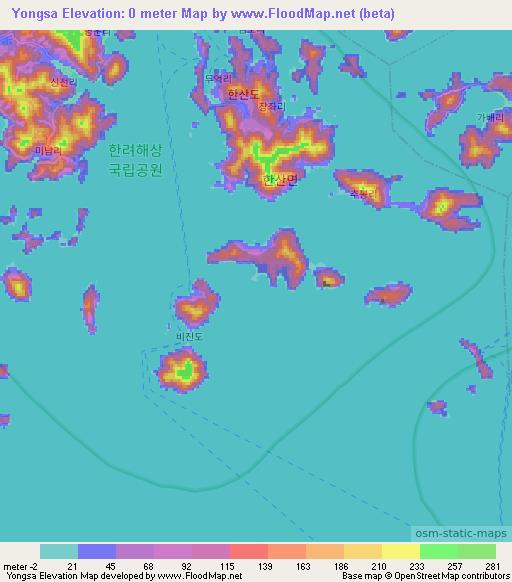 Yongsa,South Korea Elevation Map