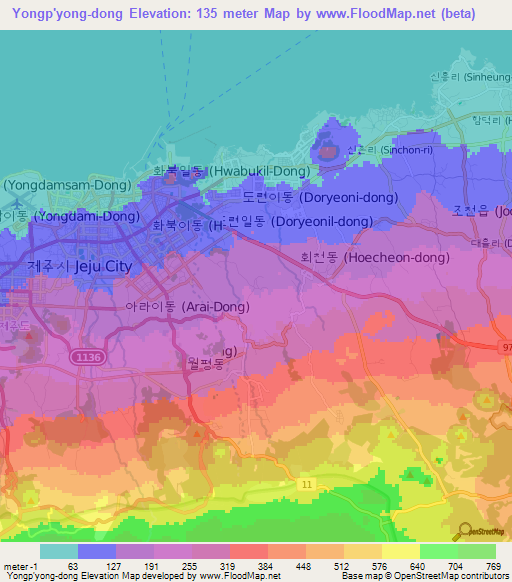 Yongp'yong-dong,South Korea Elevation Map