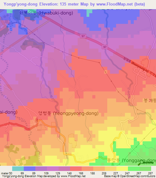 Yongp'yong-dong,South Korea Elevation Map