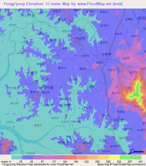 Yongp'yong,South Korea Elevation Map