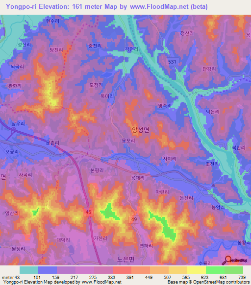 Yongpo-ri,South Korea Elevation Map