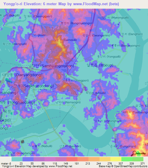 Yongp'o-ri,South Korea Elevation Map