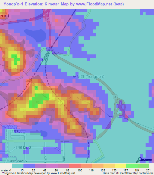 Yongp'o-ri,South Korea Elevation Map