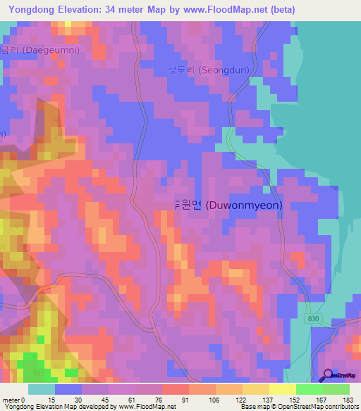 Yongdong,South Korea Elevation Map