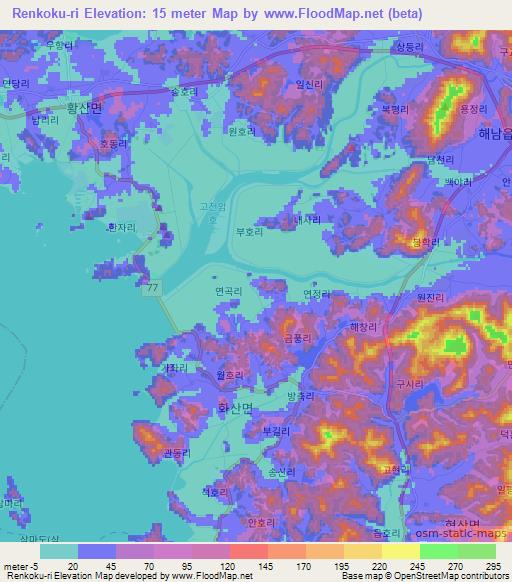 Renkoku-ri,South Korea Elevation Map