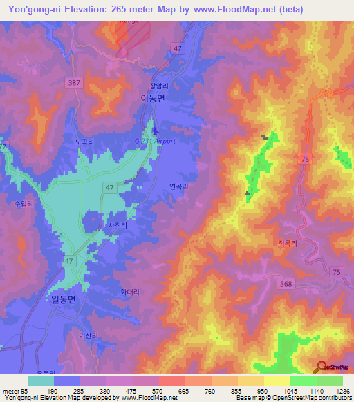 Yon'gong-ni,South Korea Elevation Map