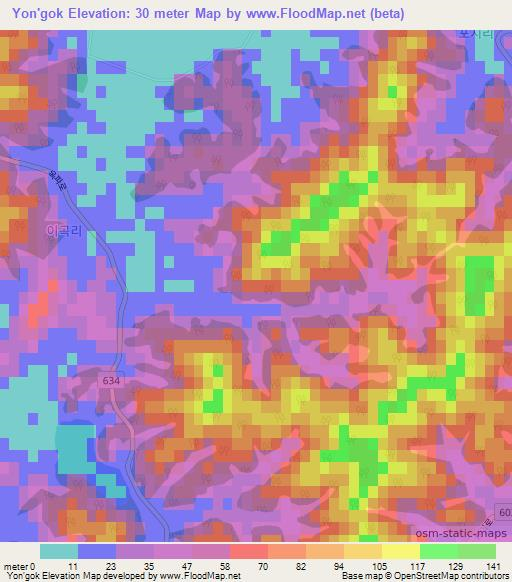 Yon'gok,South Korea Elevation Map