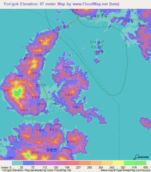 Yon'gok,South Korea Elevation Map